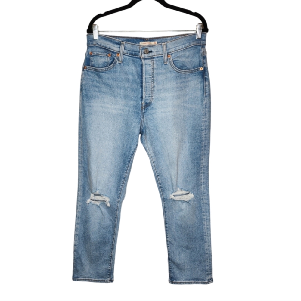 Levi's Wedgie Straight Distressed Knee Button Fly Jeans Size 32